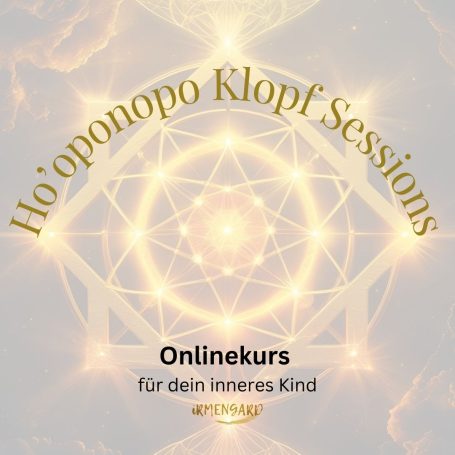 Logo für den Onlinekurs „Ho'oponopo Klopf Sessions“ mit spirituellen Symbolen.